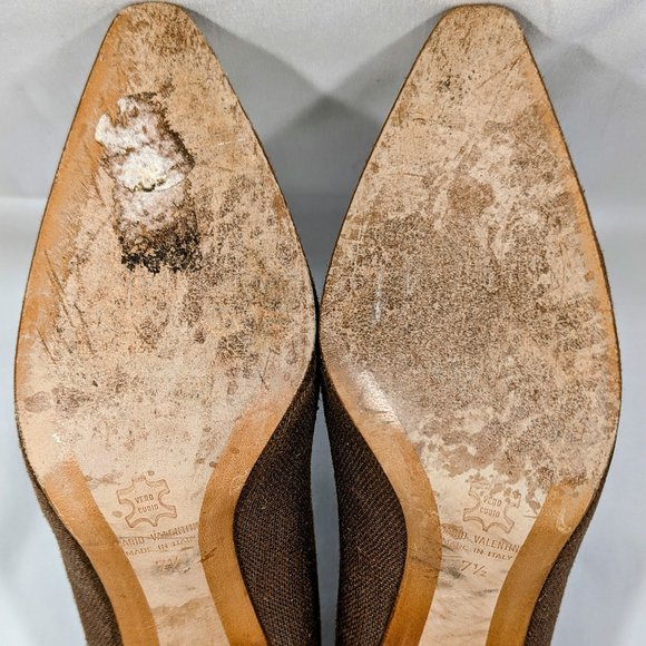 Size 7 1/2 Italian Light Brown Pump with Silver Metallic Heel, Mario Valentino - Picture 10 of 12